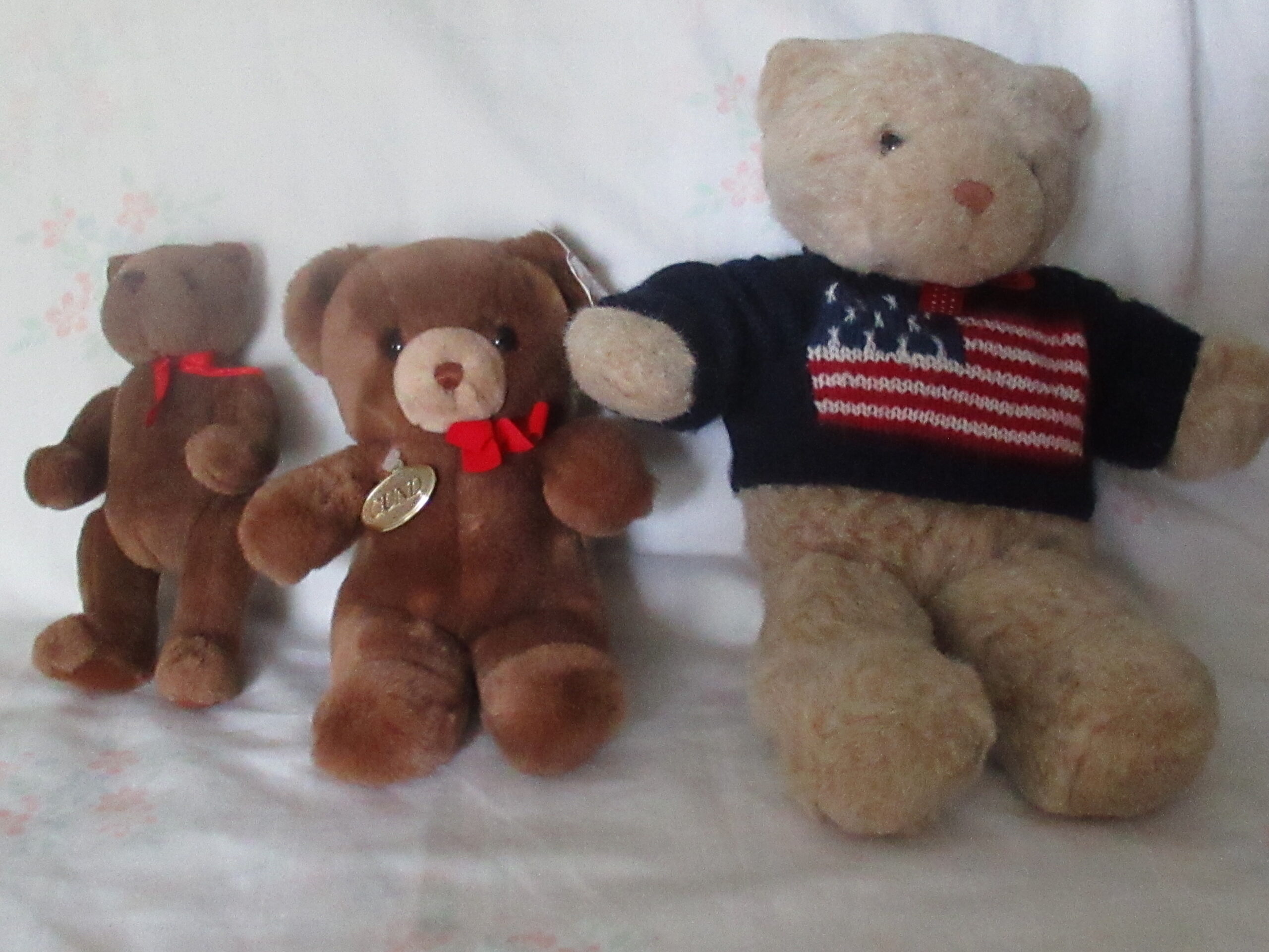 Brown Jointed Bear, Tender Teddy, Bear With USA Flag Sweater
