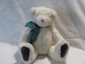 Gund White Bear with Plaid Bow and Faux Leather Pads - 1992