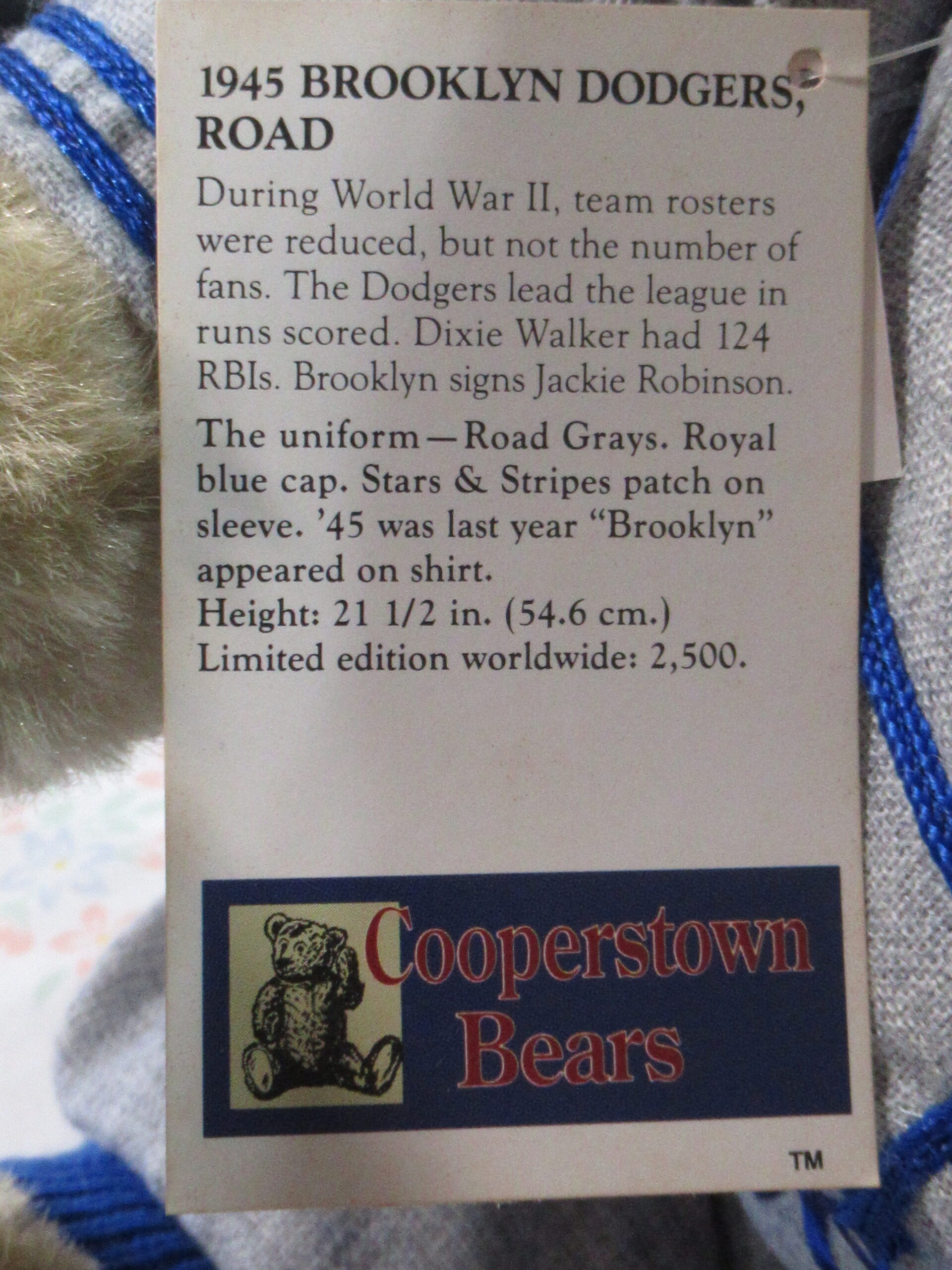 Cooperstown Bears 1945 Brooklyn Dodgers LTD 1029/2500 - Image 9