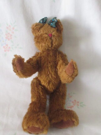 Jointed 11 Inch Brown Teddy Bear with Green Bow