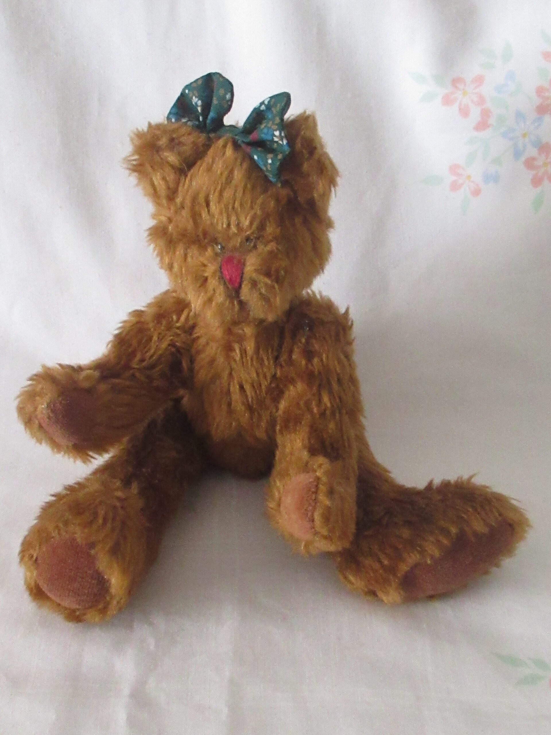 Jointed 11 Inch Brown Teddy Bear with Green Bow - Image 3