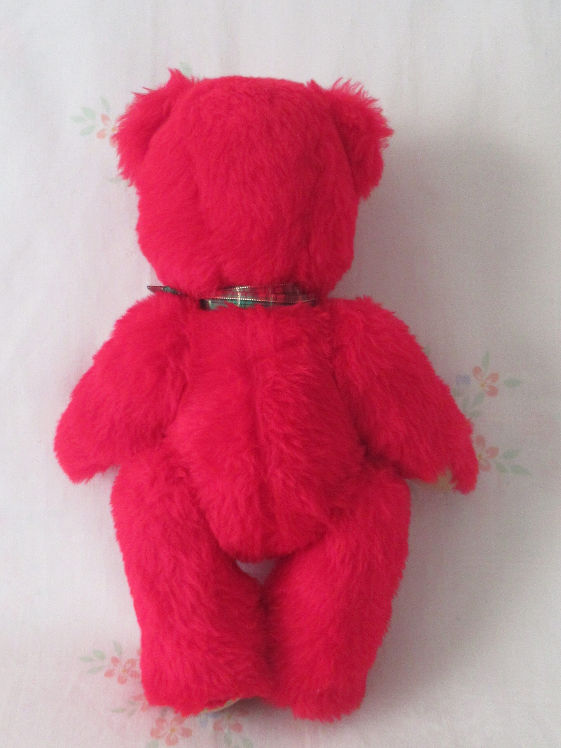 12 Inch Jointed Red Teddy Bear with Plaid Bow - Image 4