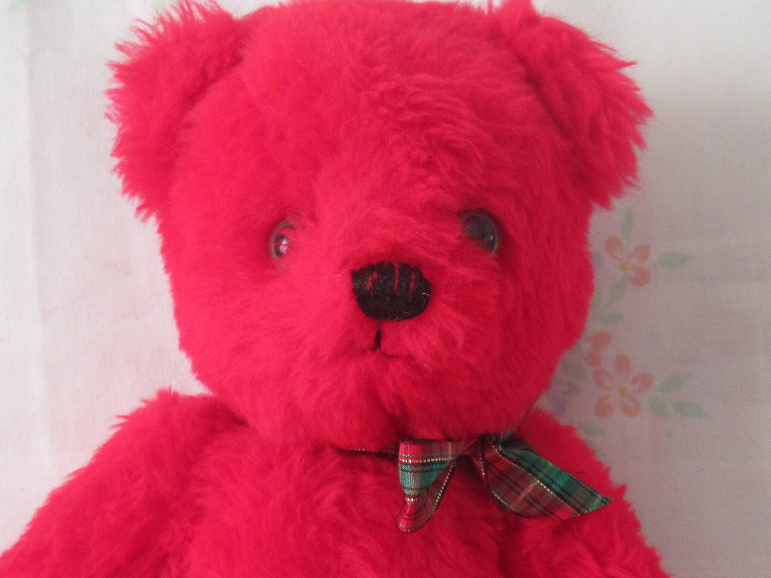 12 Inch Jointed Red Teddy Bear with Plaid Bow - Image 2