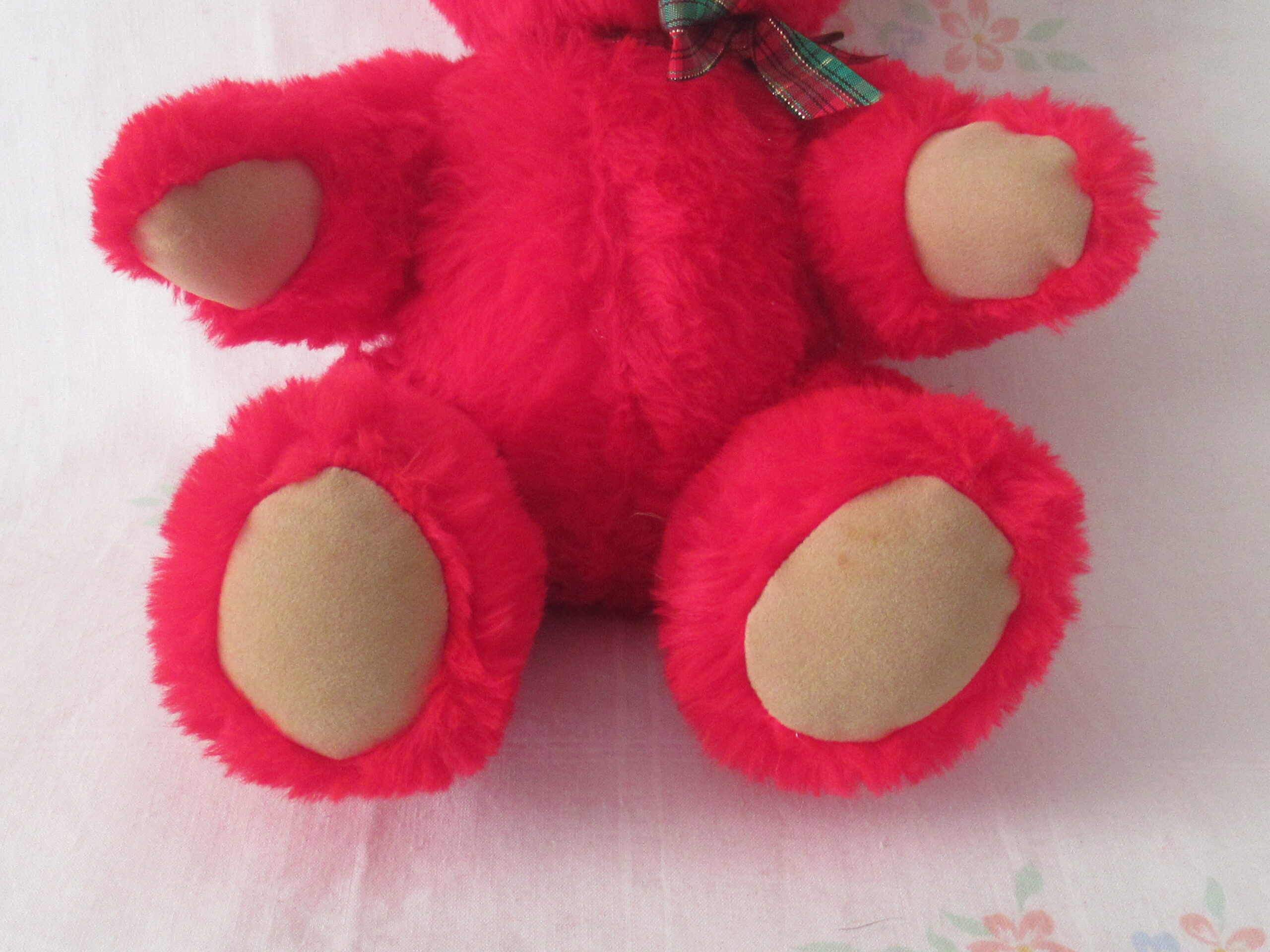 12 Inch Jointed Red Teddy Bear with Plaid Bow - Image 5
