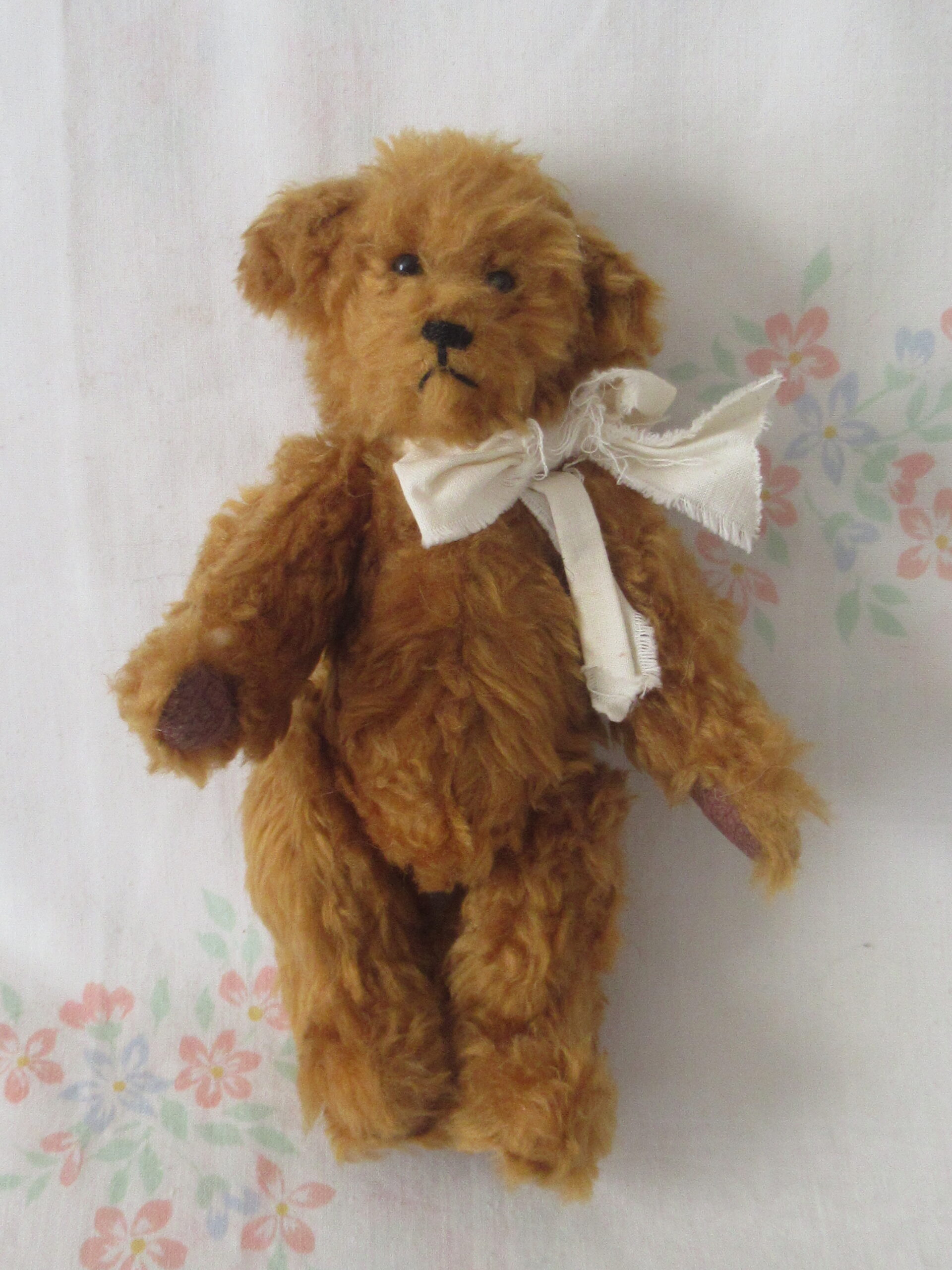 7.5 Inch Jointed Brown Teddy Bear with Cream Bow
