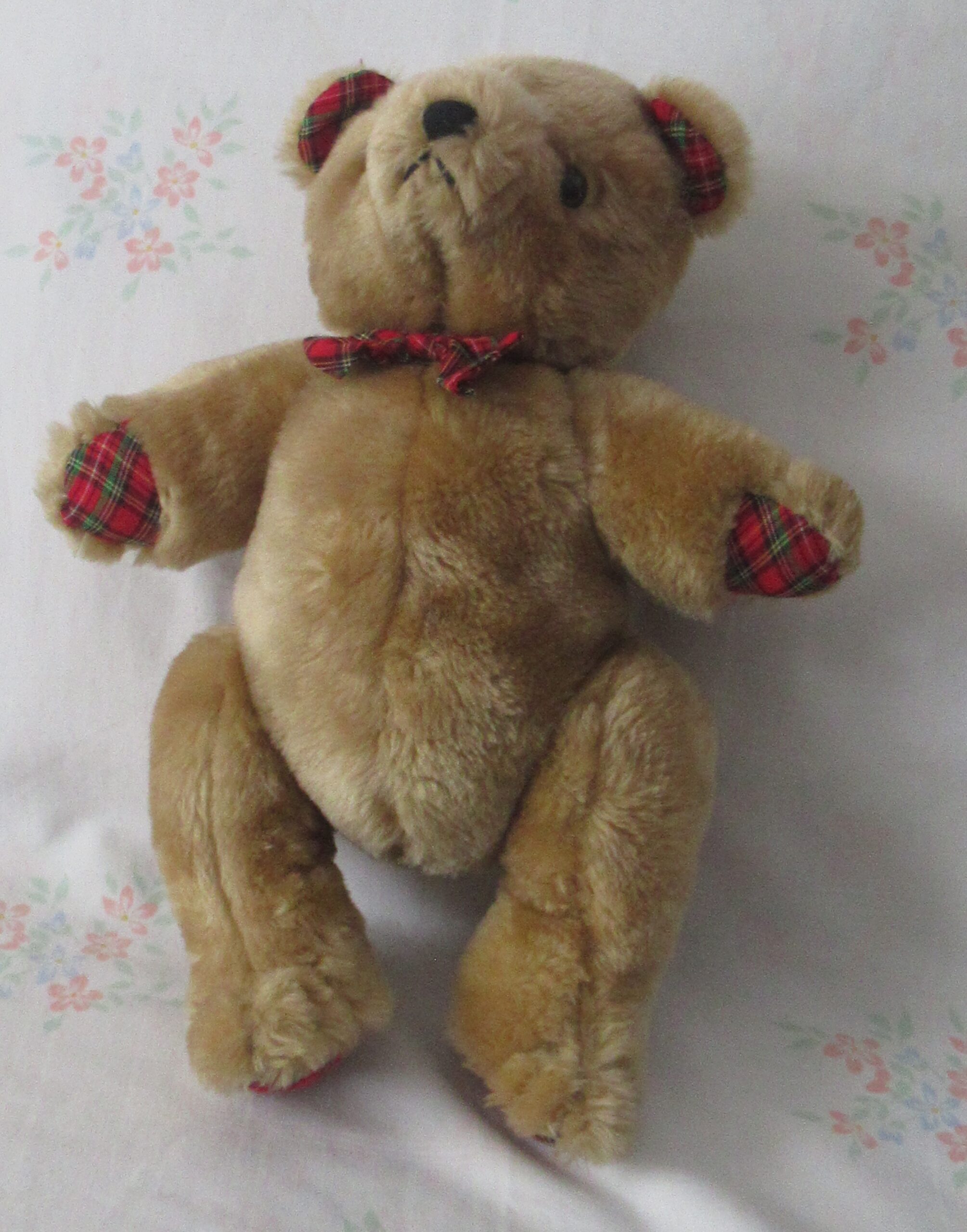 Macy's Teddy Bear with Plaid Bow, Ears and Paws