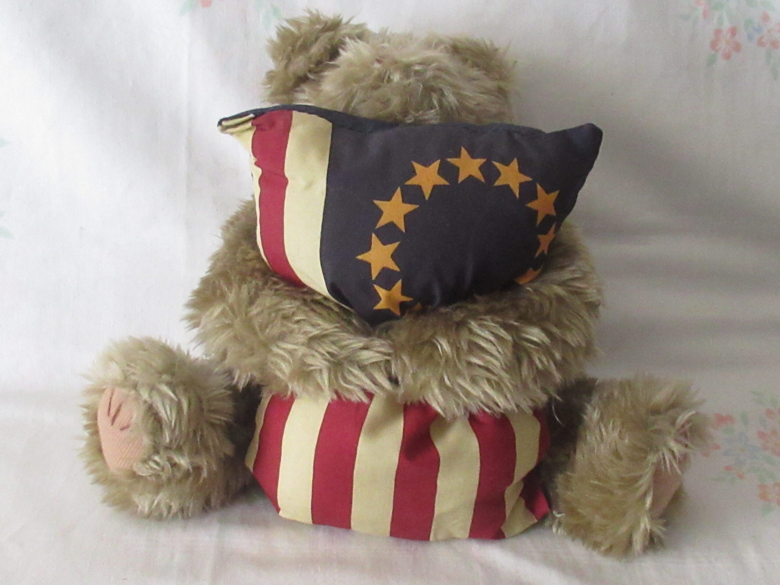 Crazy Mountain Sitting Teddy Bear with Flag Pillow - Image 2